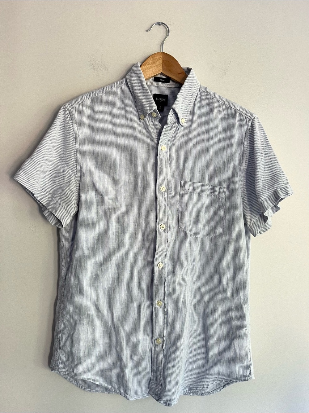J. Crew Light Blue Stripe Short-Sleeve Slim Fit Button-Down Shirt Small
